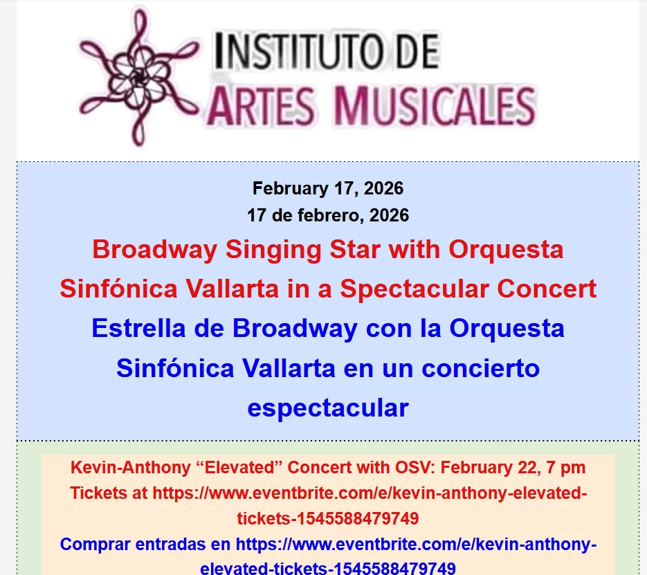 Broadway Singing Star with Orquesta Sinfónica Vallarta in a Spectacular Concert Estrella de Broadway con la Orquesta Sinfónica Vallarta en un concierto espectacular